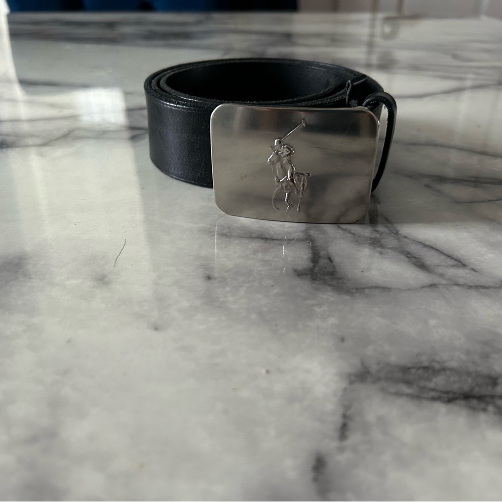 Polo by Ralph Lauren Black Leather Belt with Silver Buckle